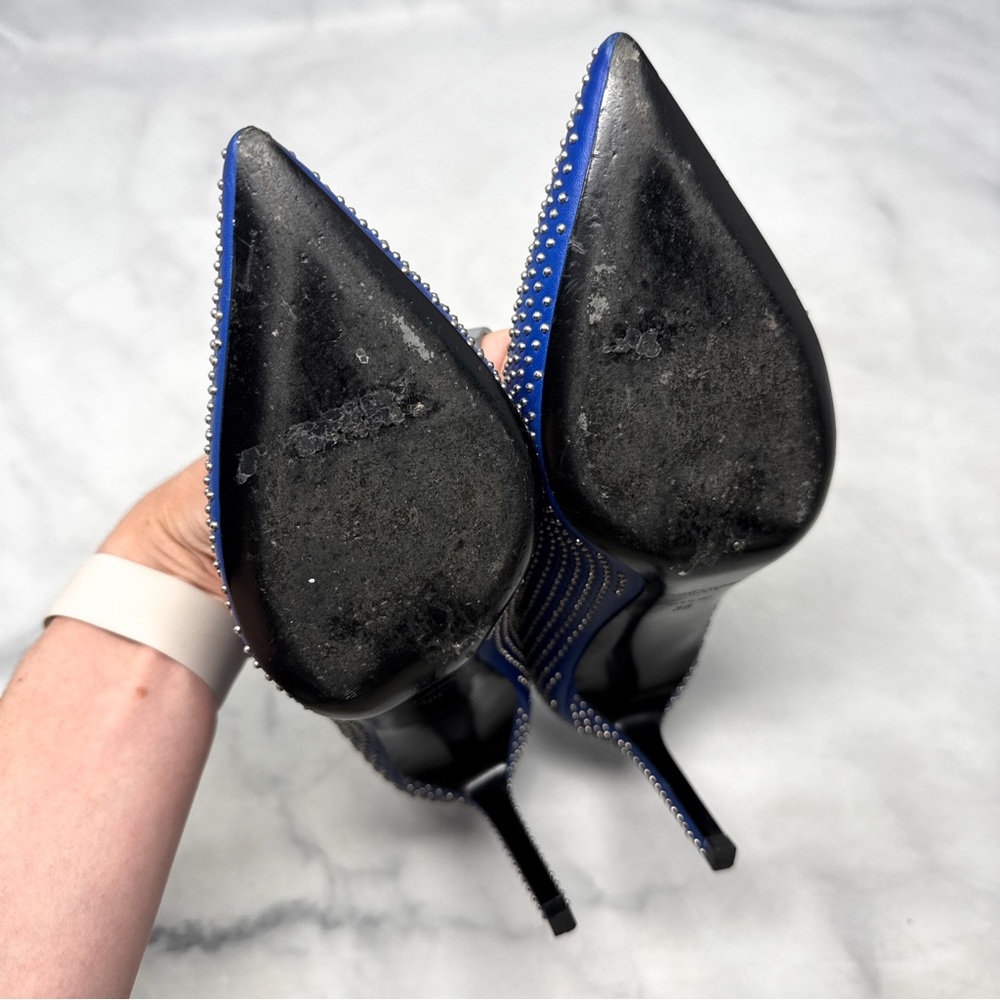 Saint Laurent Paris 80 Studded Leather Pointed Toe Stiletto Heel Pumps Blue 38 - Picture 9 of 14